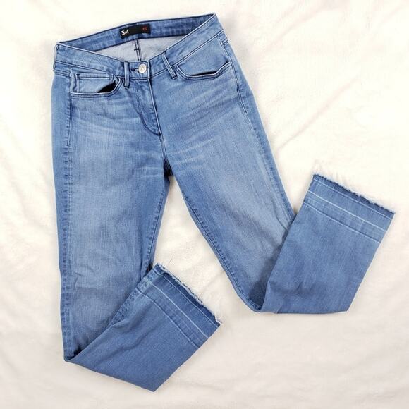 3X1 NYC Cropped Jeans Women 26 Baby Boot Fray Hem Distressed Light Blue Denim - Picture 4 of 10